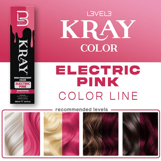L3VEL3 Kray Semi Permanent Hair Colour 100ml - Electric Pink