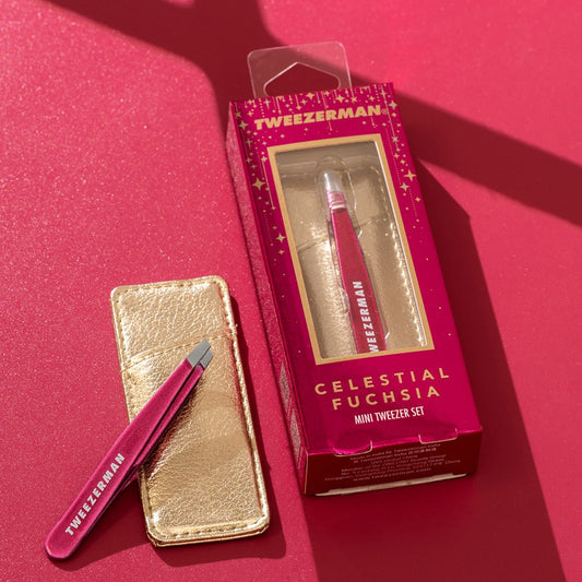 Tweezerman Celestial Fuchsia in Gold Case Mini Slant Tweezer