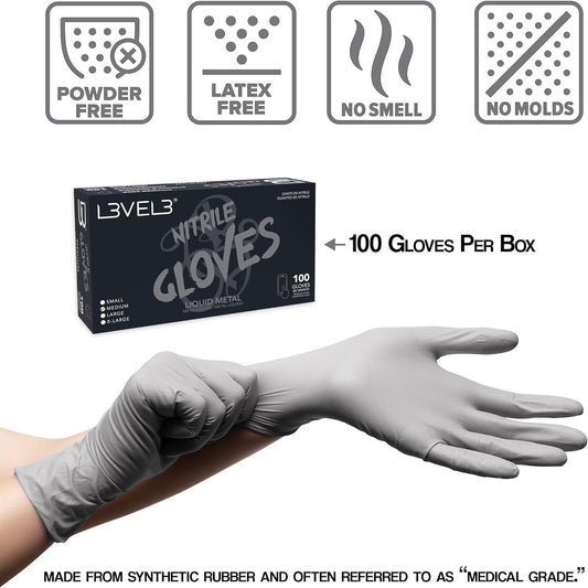 L3VEL3 Nitrile Gloves 100pk - Liquid Metal, Medium