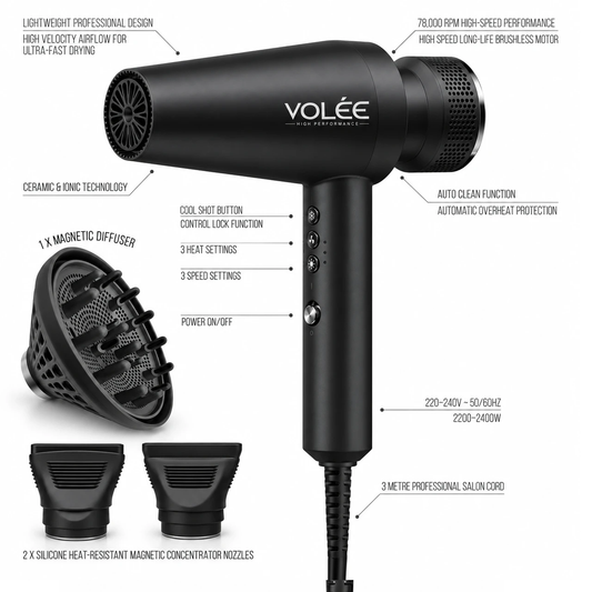 Volée High Performance Professional Hair Dryer - Black