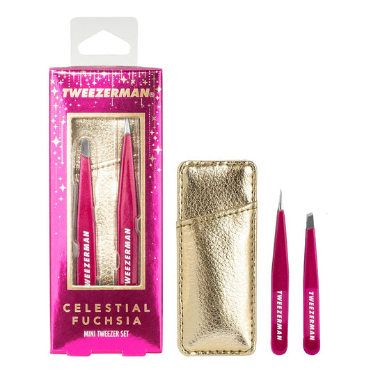 Tweezerman Celestial Fuchsia in Gold Case Mini Slant & Point Set