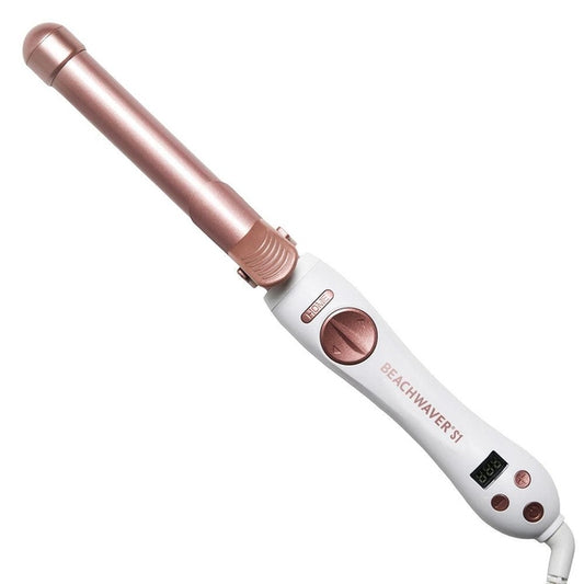 Beachwaver S1 rose gold ceramic rotating curling iron with white handle and digital display