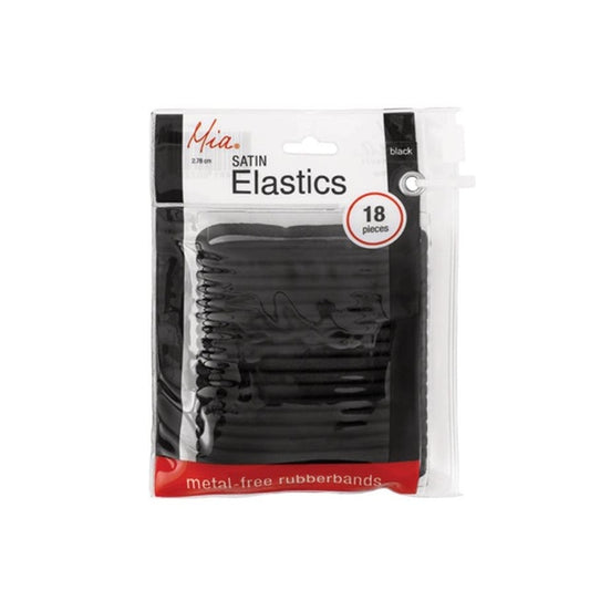Mia Satin Elastic Hair Ties 18 Pieces - Black 00729