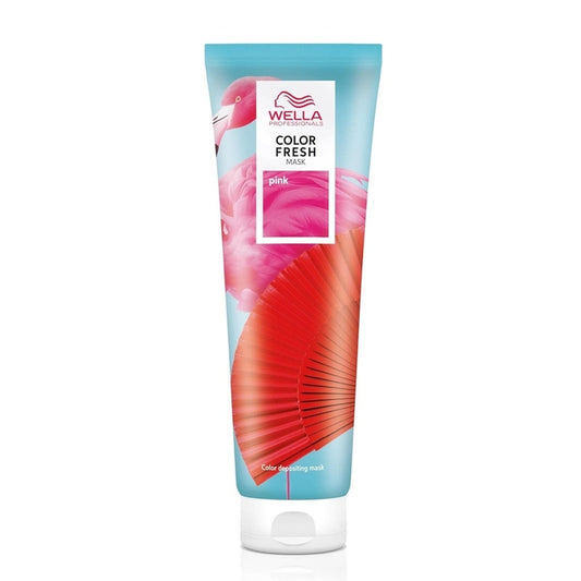 Tube of Wella Color Fresh Mask 150ml in Pink with flamingo and fan design on label
