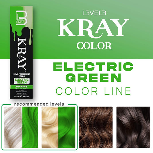 L3VEL3 Kray Semi Permanent Hair Colour 100ml - Electric Green
