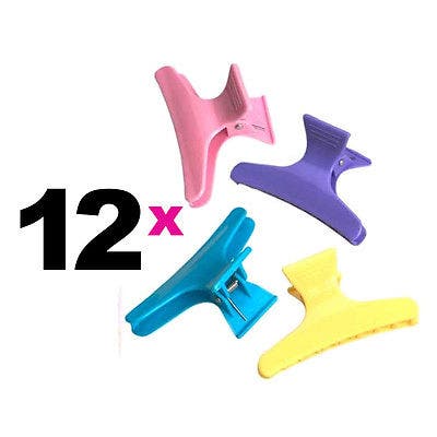 12 x Coloured Butterfly Clips - Professional Hairdresser/Apprentice Hair Clips