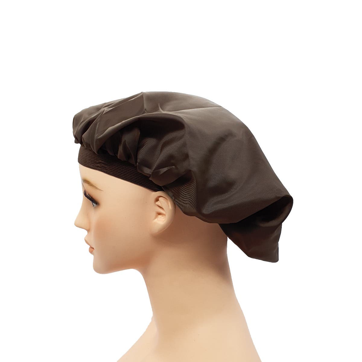 Microfiber Night Sleep Cap Hair Bonnet Two Layers  with Elastic Band-Brown