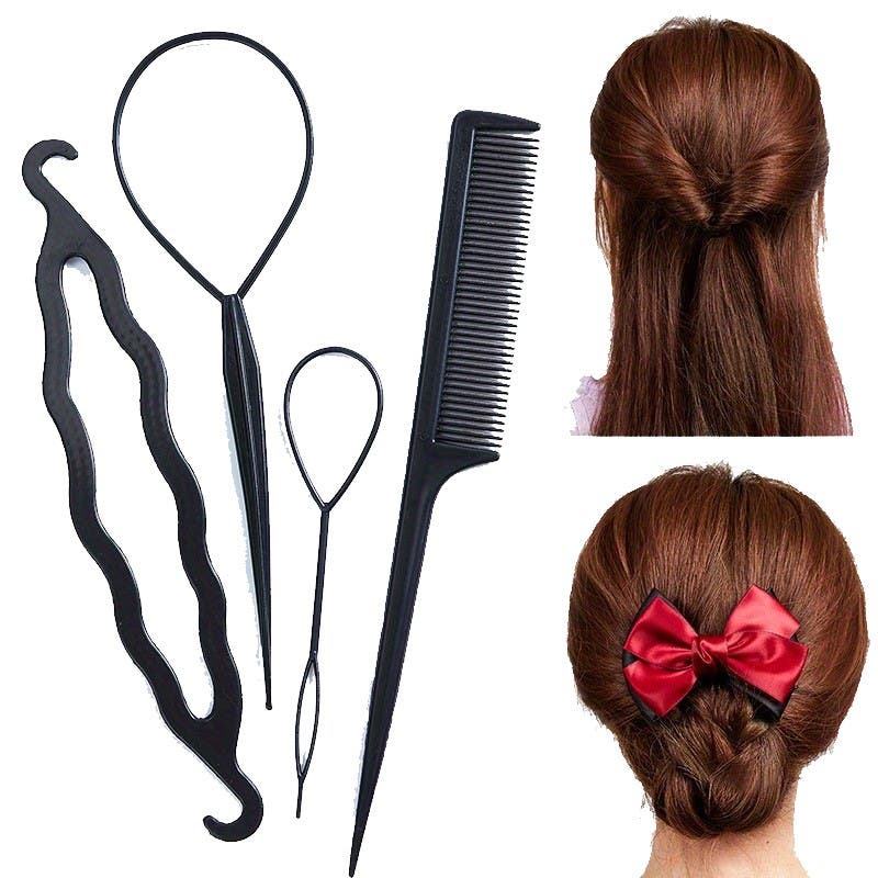 4pc Hair Braiding Tool Kit - Colour assorted Random Yellow, Purple OR Black