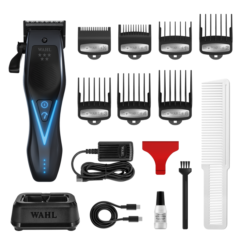 Wahl Vapor Switch clipper kit with guards, charging stand, comb, oil, brush and power cords