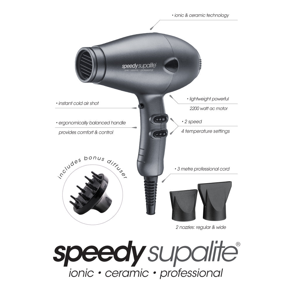 Speedy Supalite Ionic Ceramic Professional Hairdryer - Graphite