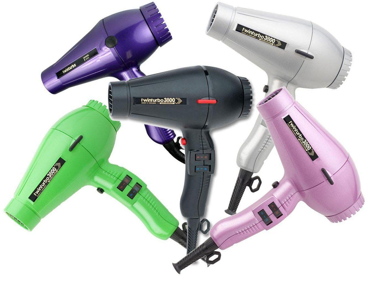 TwinTurbo Black Hair Dryer 3800 with 2 Nozzles | Made in Italy 2100w