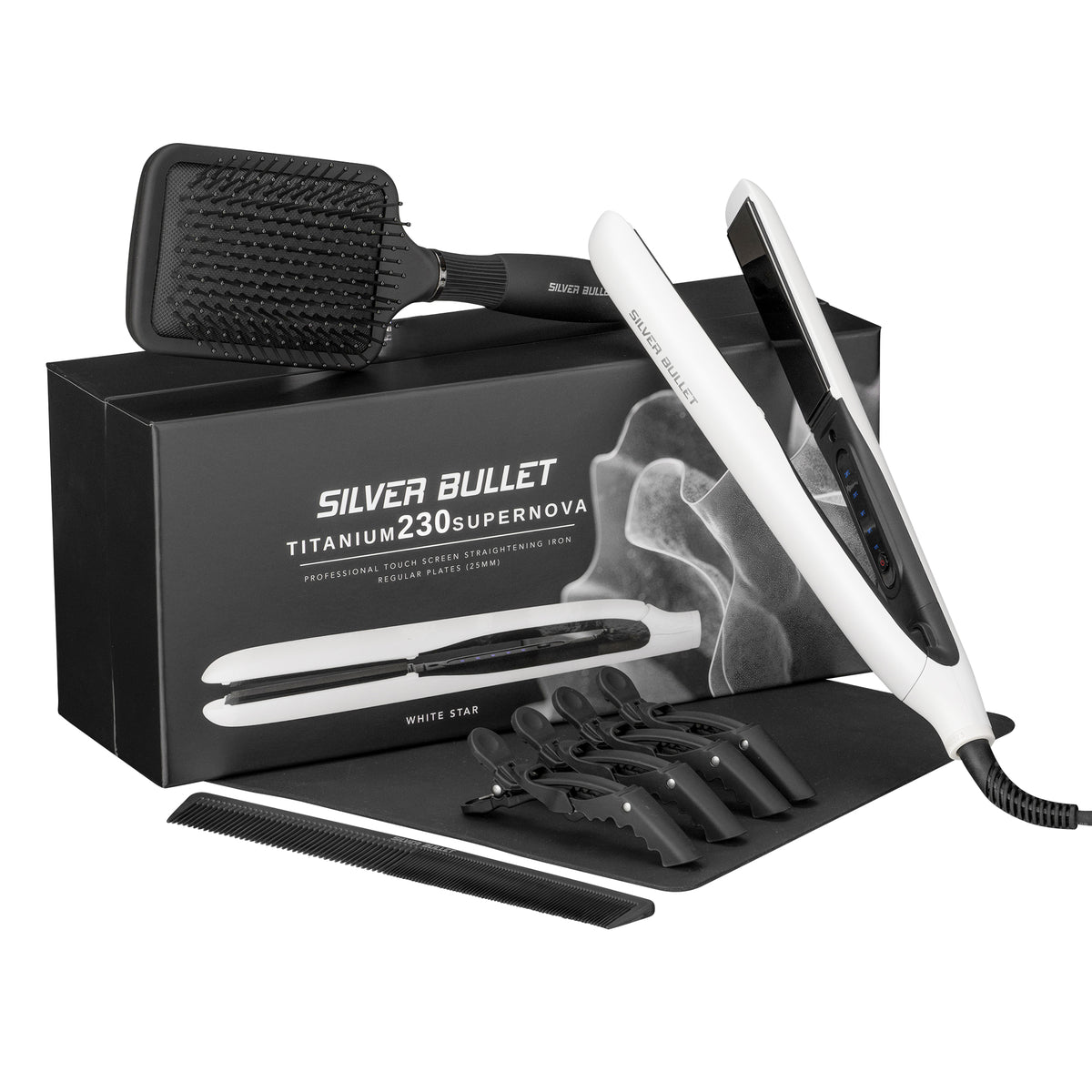Silver Bullet Keratin 230 Supernova Hair Straightener - White Star