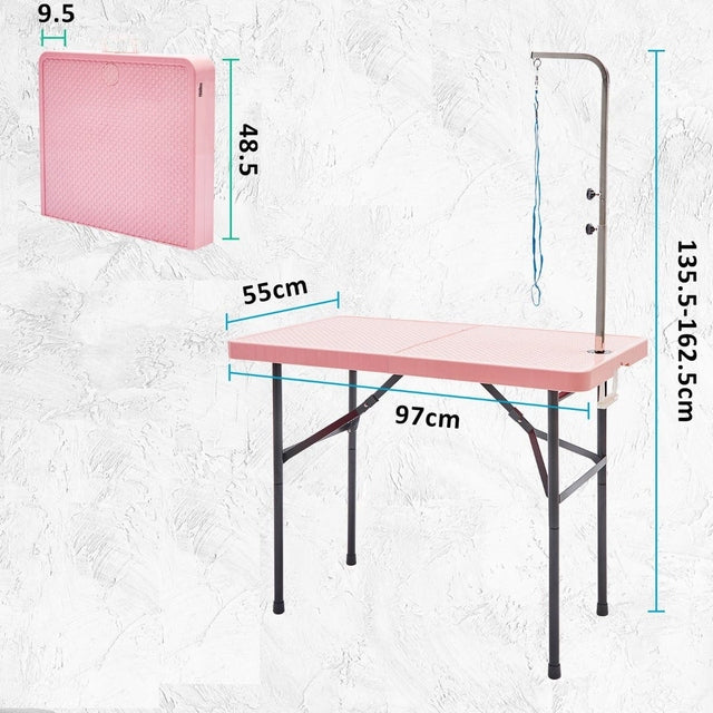 97cm Foldable Pet Grooming Table with Adjustable Arm and Non Slip Surface. Portable Dog Grooming Table for Small to Medium Dogs up to 25kg
