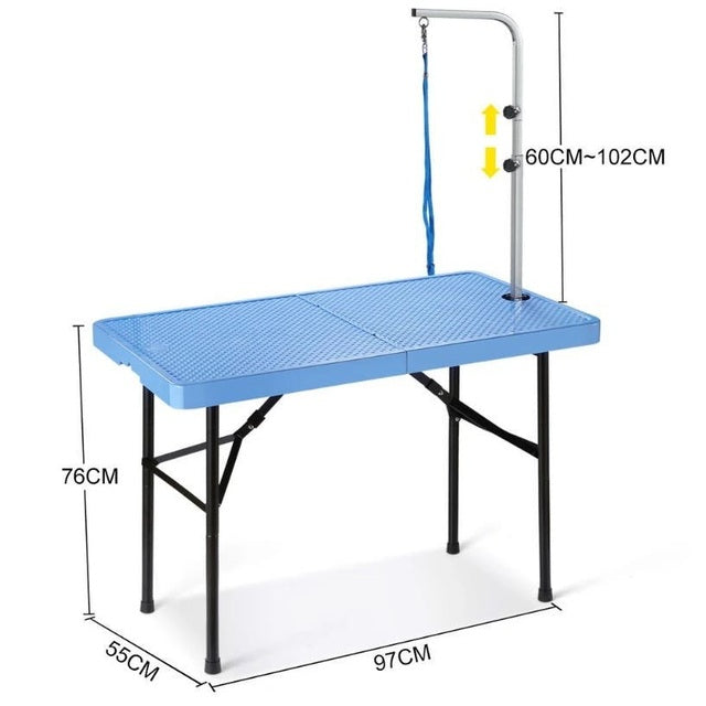 97cm Foldable Pet Grooming Table with Adjustable Arm and Non Slip Surface. Portable Dog Grooming Table for Small to Medium Dogs up to 25kg