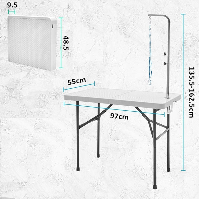 97cm Foldable Pet Grooming Table with Adjustable Arm and Non Slip Surface. Portable Dog Grooming Table for Small to Medium Dogs up to 25kg