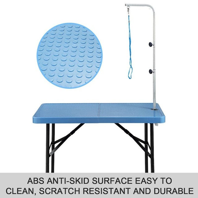 97cm Foldable Pet Grooming Table with Adjustable Arm and Non Slip Surface. Portable Dog Grooming Table for Small to Medium Dogs up to 25kg