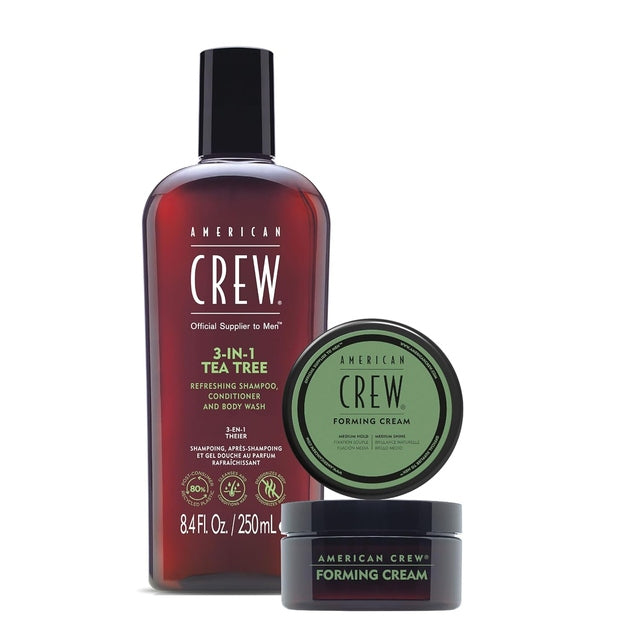 American Crew 3-IN-1 Tea Tree Shampoo 250ml and Forming Cream 50g Styling Duo