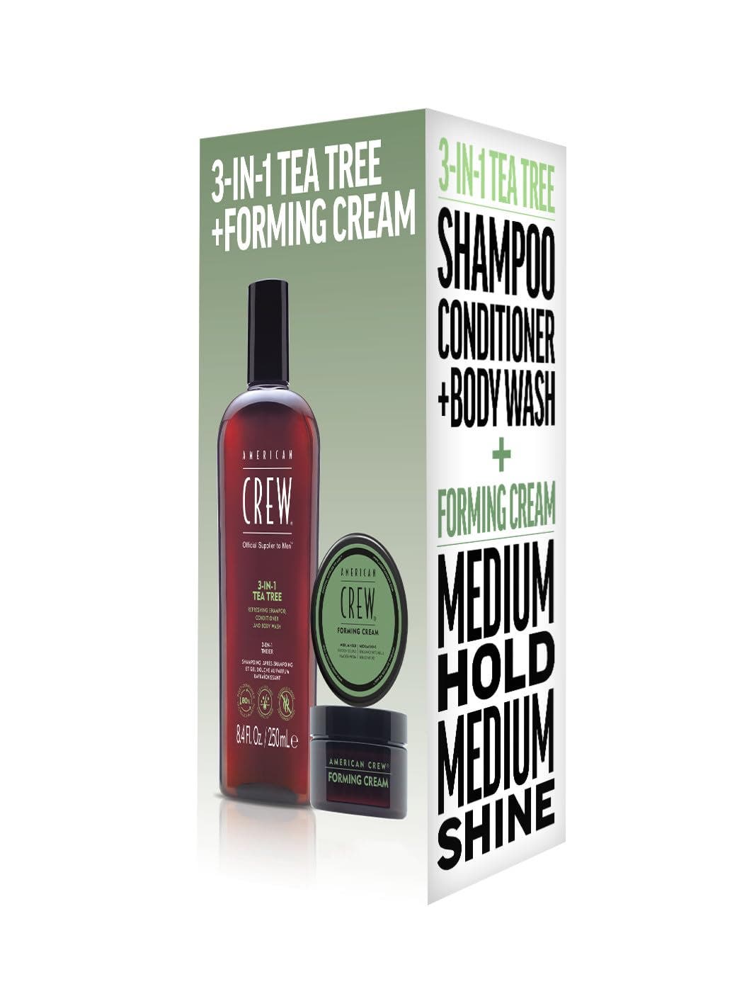 American Crew 3-IN-1 Tea Tree Shampoo 250ml and Forming Cream 50g Styling Duo