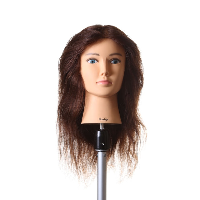 Amiga SSS 100% Human Hair Mannequin Head Dark Brown 3B 18" 45cm