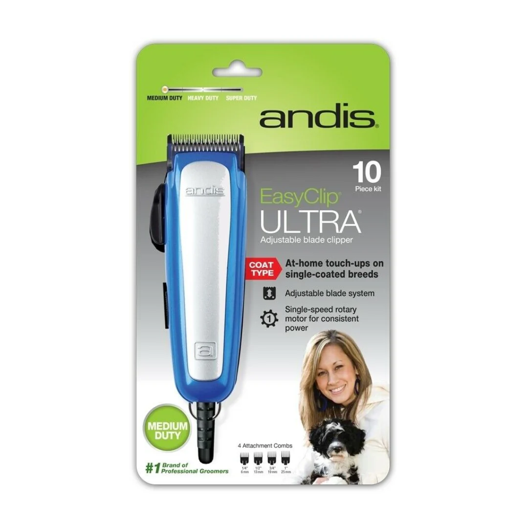 Andis EasyClip ULTRA Pet Clipper Kit – Medium-Duty, Adjustable Blade, 10-Piece Set for Light Grooming & Touch-Ups RACA