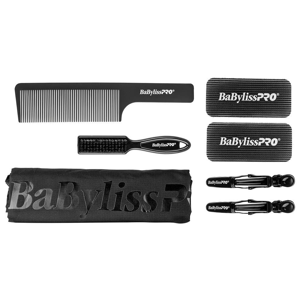 BaBylissPRO Essential Professional Kit Black cape, fade brush, comb and accessories