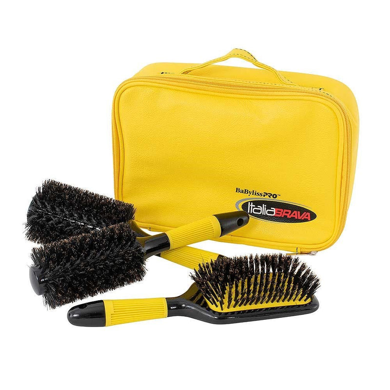 BaBylissPRO Italia Brava Boar/Nylon Bristle Hair Brush Kit 3 brushes + bag