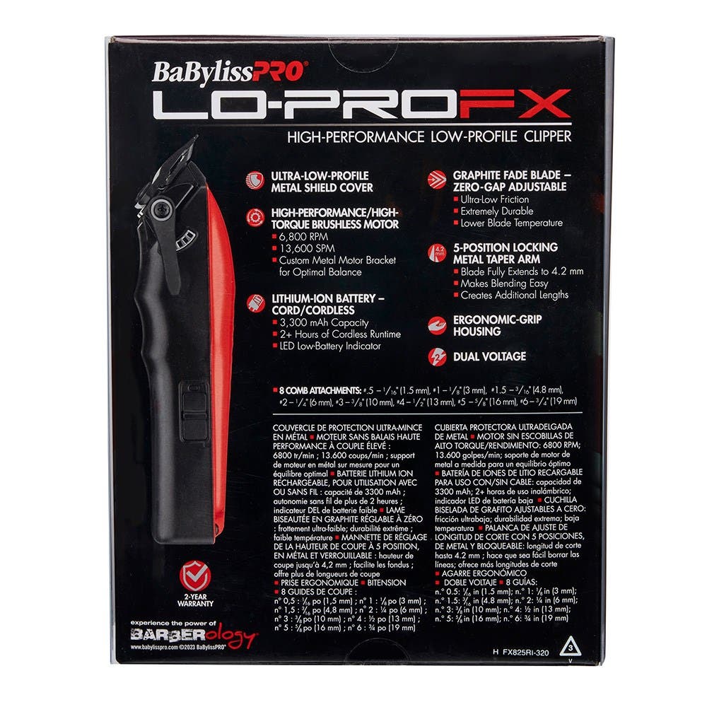 BaBylissPRO LO-PROFX Hair Clipper Red