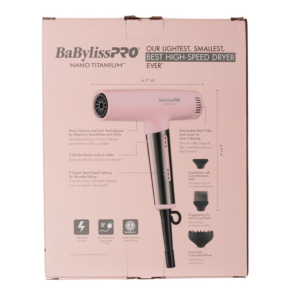 BaBylissPRO Nano Titanium Light Ionic Hair Dryer - Pink Limited Edition