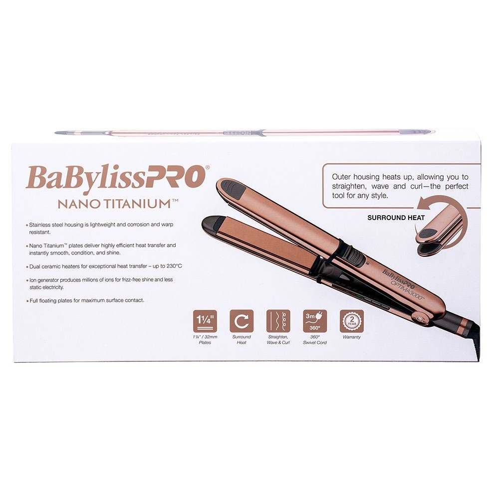 BaBylissPRO Nano Titanium Optima 3000 Stainless Steel Flat Iron/ Straightener 32mm