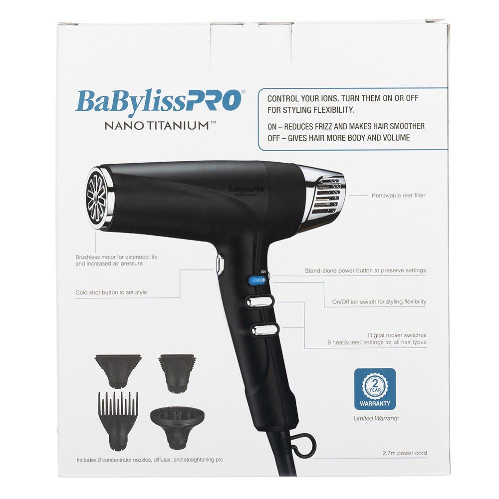BaBylissPRO Nano Titanium Professional High-Speed Dual Ionic Hair Dryer - Matte Black