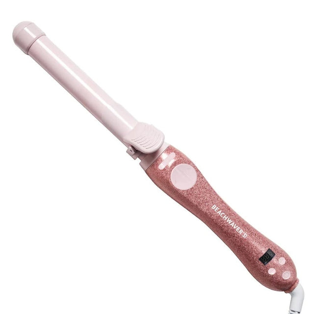 Beachwaver S1 Glitter Holiday 25mm self-rotating curling iron in pink sparkle, full product view