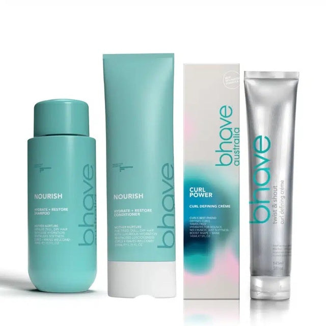 Bhave Curl Nourish Series Hydrate & Restore Trio Shampoo, Conditioner & Curl defining creme