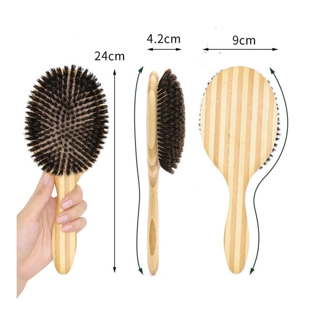 BoomsLife Oak Wood Handle 100% Soft Boar Bristle Cushion Brush - Large