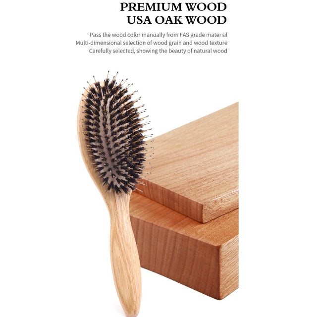 BoomsLife Oak Wood Handle 100% Soft Boar Bristle Cushion Brush