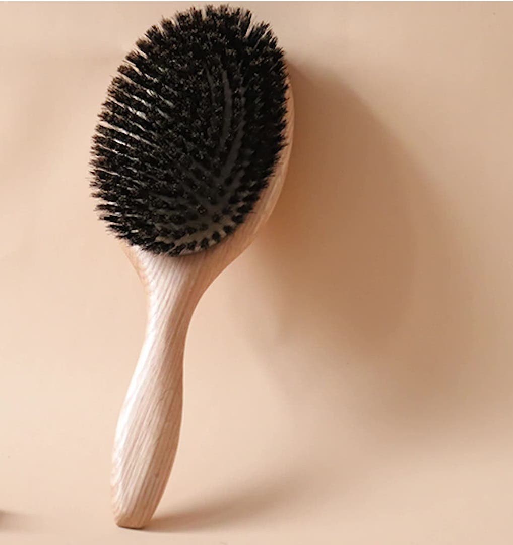 BoomsLife Oak Wood Handle 100% Soft Boar Bristle Cushion Brush - Large