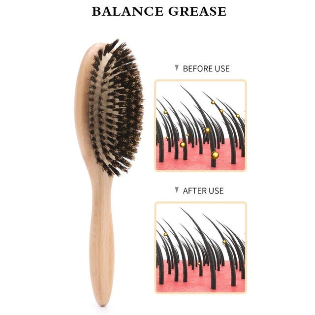 BoomsLife Oak Wood Handle 100% Soft Boar Bristle Cushion Brush
