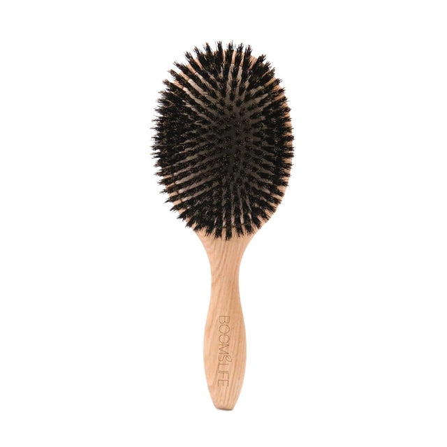 BoomsLife Oak Wood Handle 100% Soft Boar Bristle Cushion Brush - Large