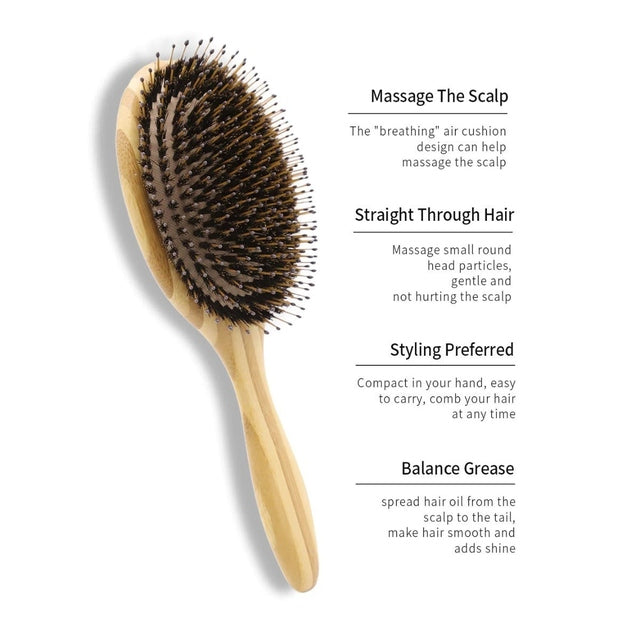 BoomsLife Oak Wood Handle Nylon & Boar Bristle Cushion Brush - Large