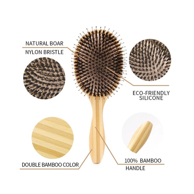 BoomsLife Oak Wood Handle Nylon & Boar Bristle Cushion Brush - Large