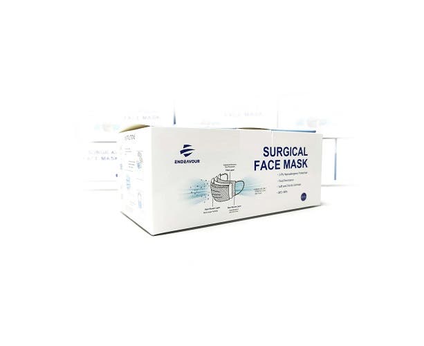Box of 50 Endeavour Surgical Face Masks with Ear Loops. 50 Blue 3ply Masks BFE>98%