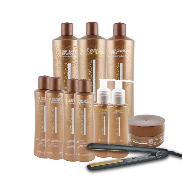 Brasil Cacau Brazilian Keratin SALON ECO KIT + Iron - Professional Hair Smoother