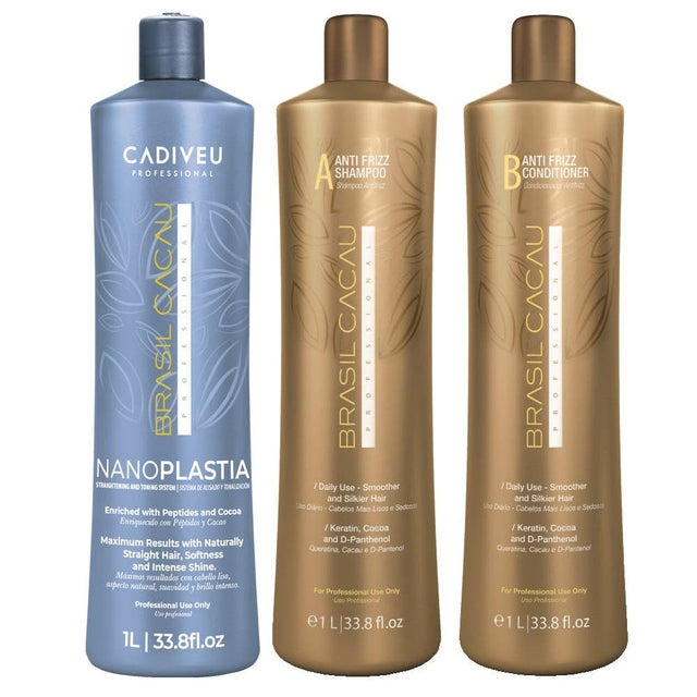 Brasil Cacau NanoPLASTIA 1L Kit Straightening Treatment + Anti Frizz Shampoo&Conditioner