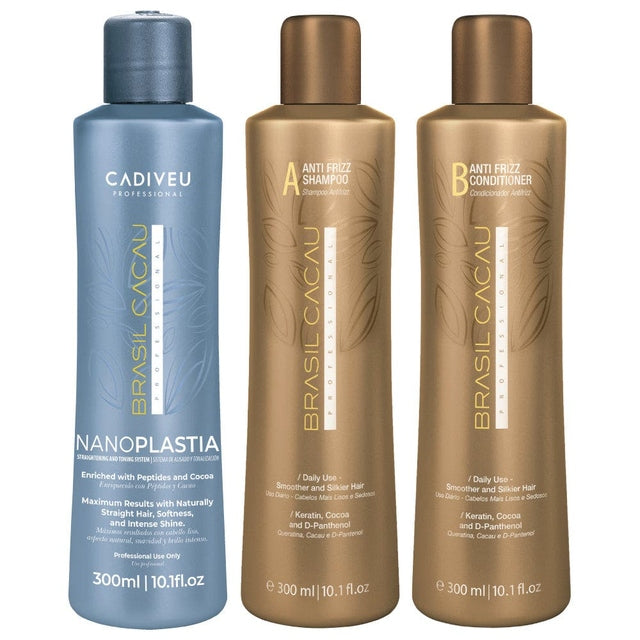 Brasil Cacau NanoPLASTIA 300ml Kit Straightening Treatment + Anti Frizz Shampoo&Conditioner