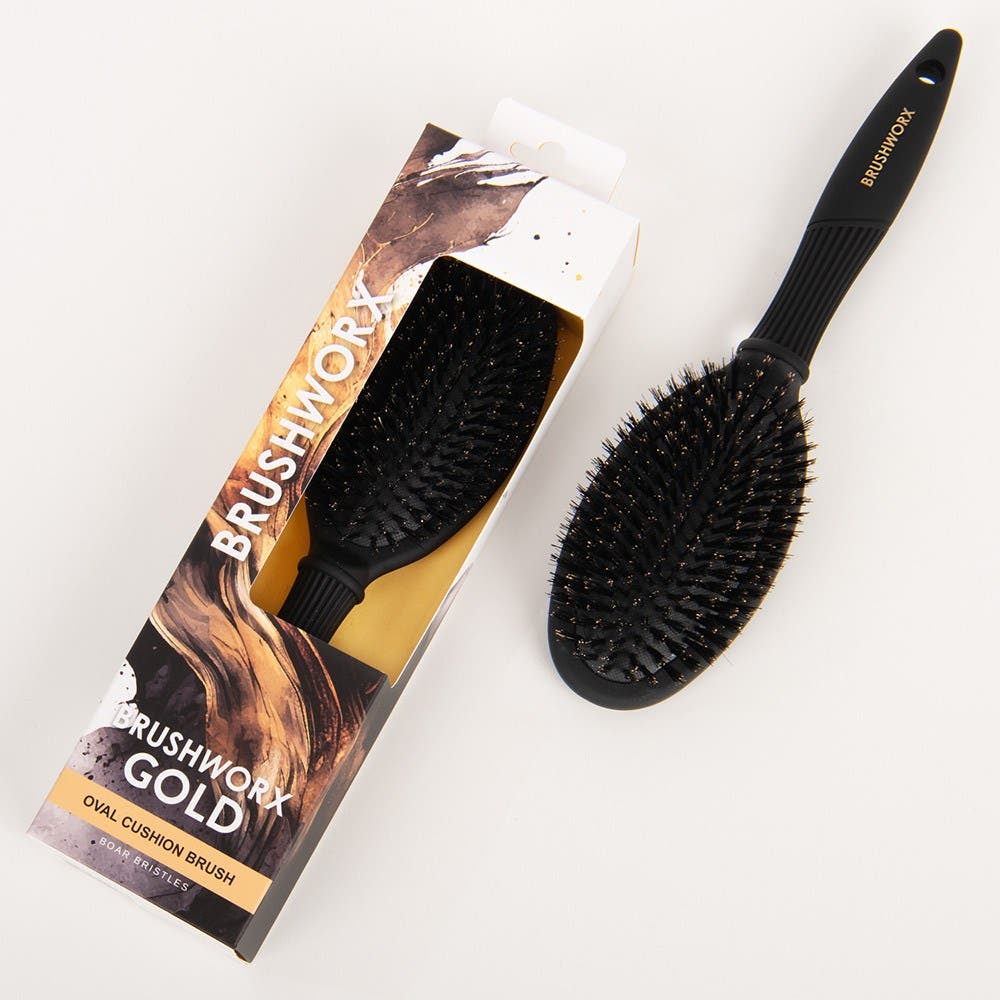 Brushworx Gold Oval Cushion Boar Bristle Hair Brush 103330