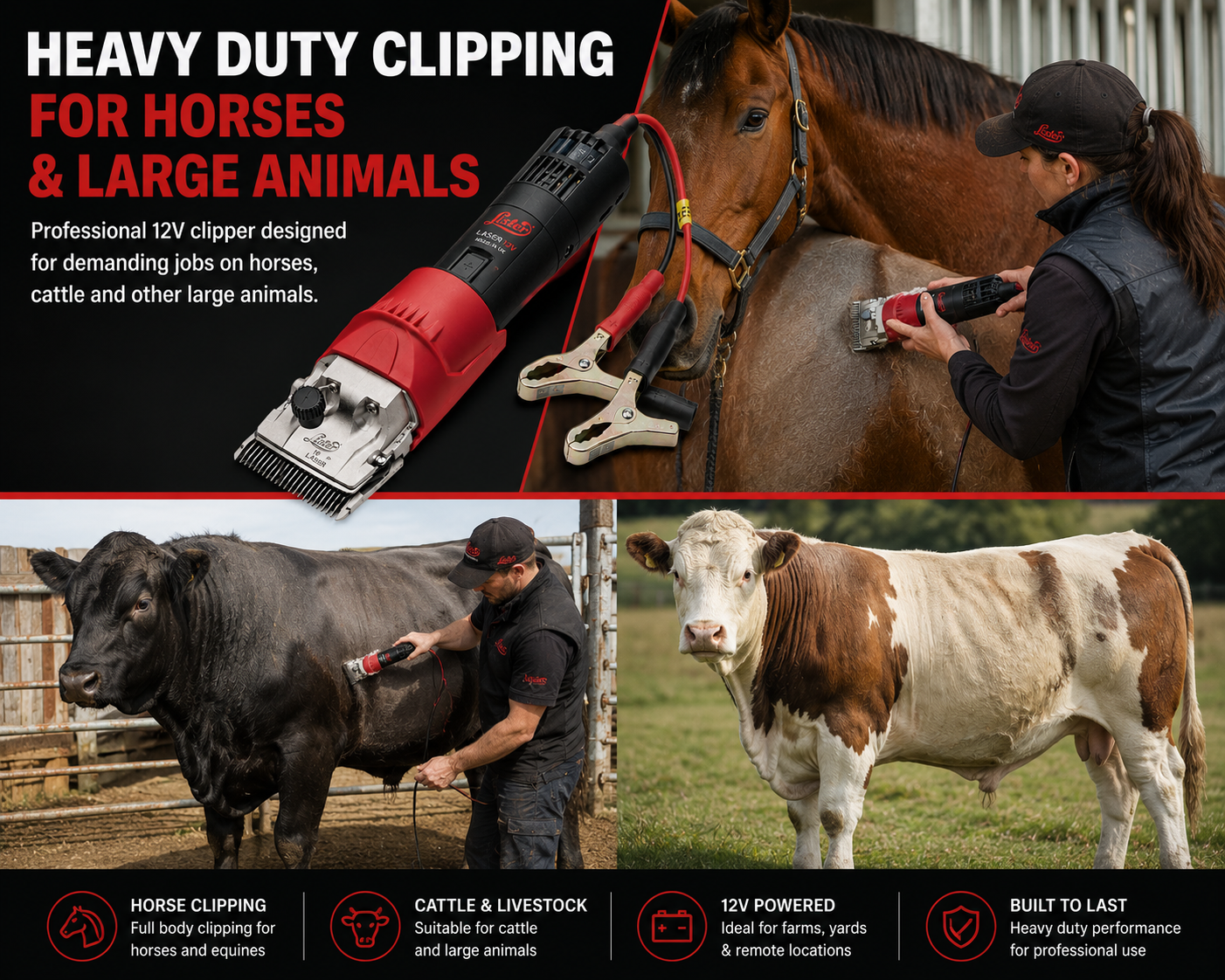 Lister Laser 12V Heavy Duty Horse, Cattle & Large Animal Clipper