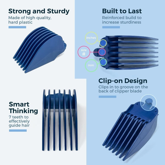 Clipquik Six Pieces XL Clipper Guard #20, #18, #16,#14, #12, #10 Attachment Comb Fits Most Wahl Full Size Hair Clippers