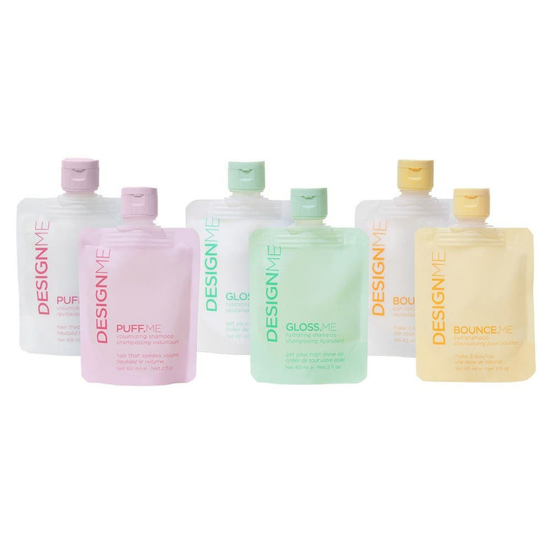 DESIGNME Squeezie Pop Pouches Display 9x Assorted Shampoo & 9x Assorted Conditioner