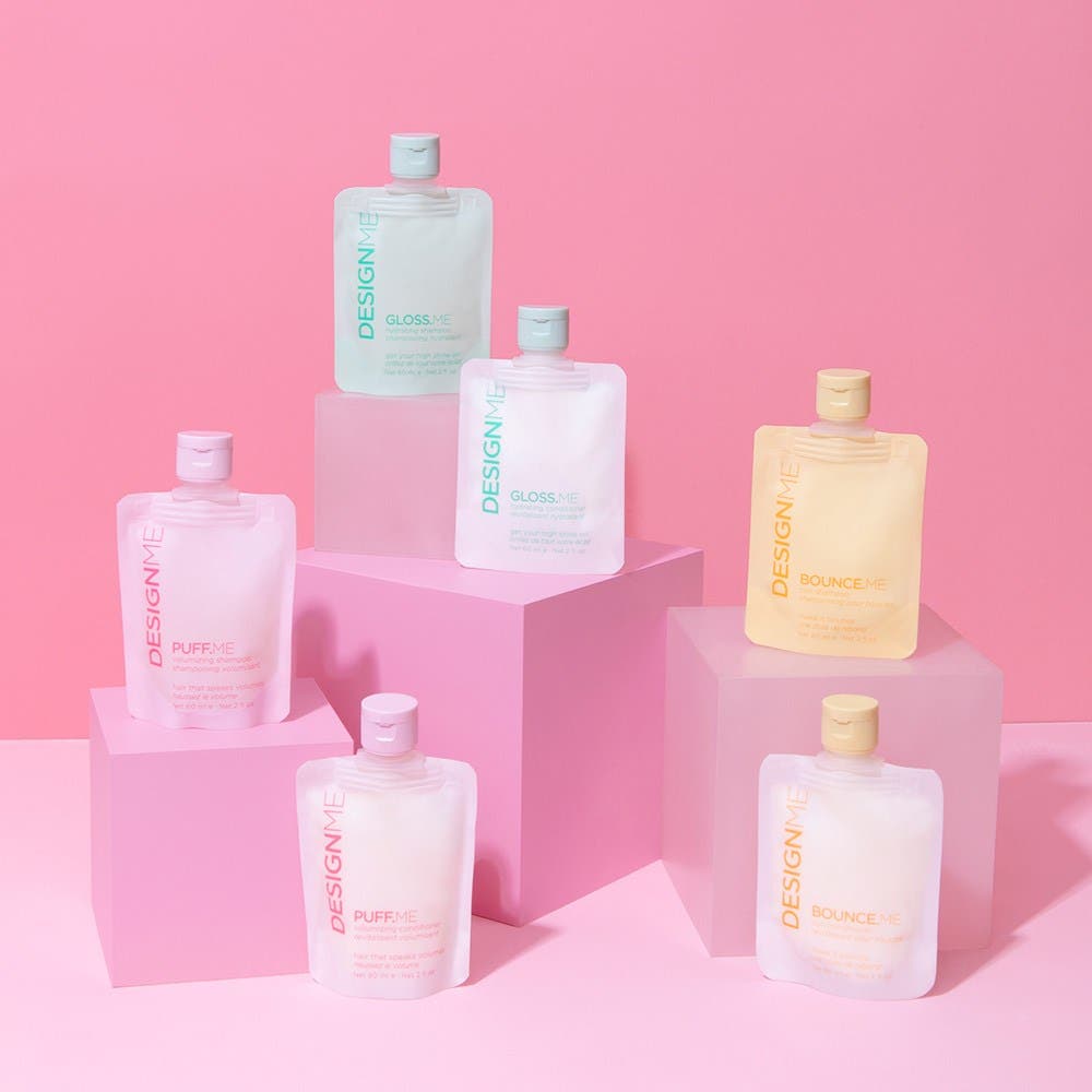 DESIGNME Squeezie Pop Pouches Display 9x Assorted Shampoo & 9x Assorted Conditioner