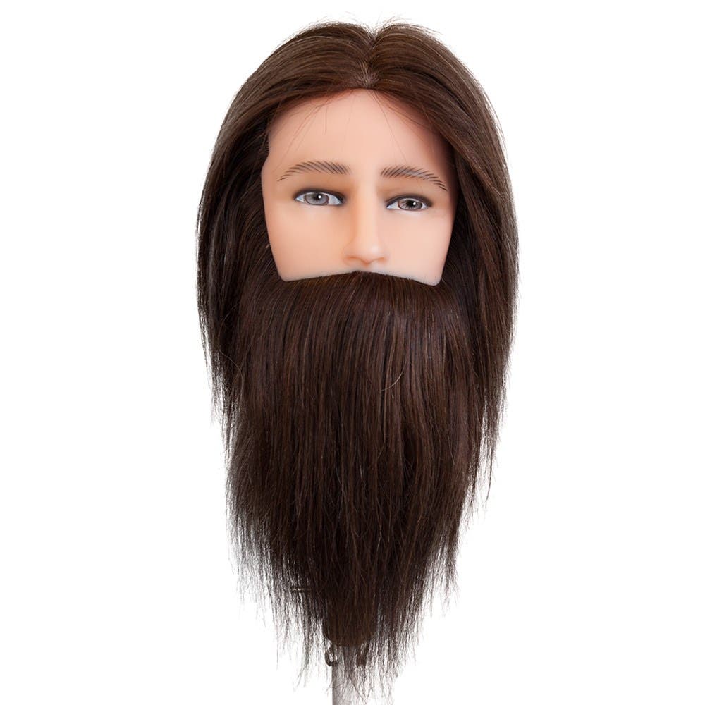 Dateline Professional MALE Mannequin Medium Indian Hair With Beard Dark Brown - Derryn 15"
