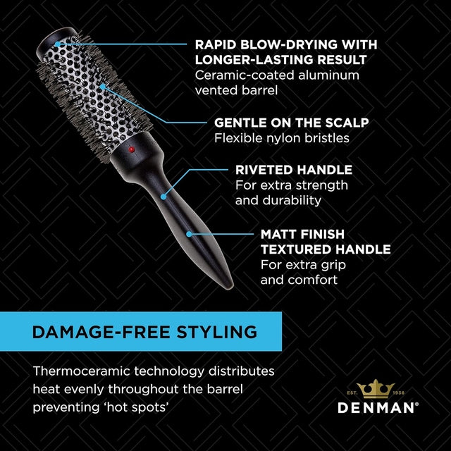 Denman Thermoceramic Curling Brush Silver D75 Medium 38mm